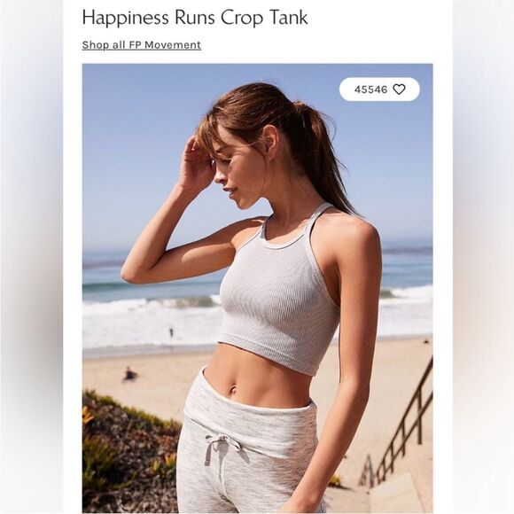 FREE PEOPLE | FP MOVEMENT Happiness Runs Gray Ribbed Crop Tank Women’s Size M/L - Picture 2 of 10